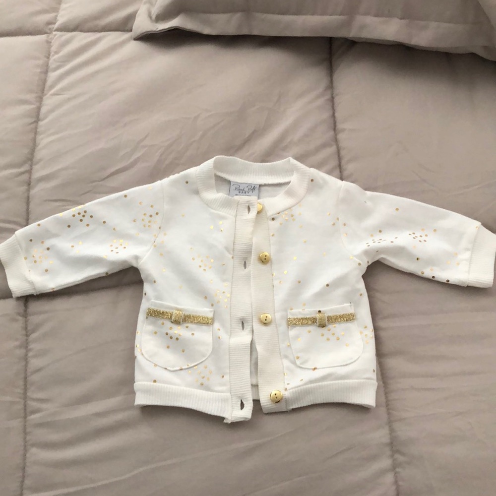 White with gold polkadot sweater